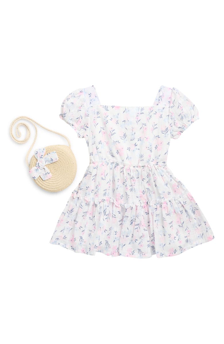 Draper James Kids' Floral Tiered Dress & Purse Set, Main, color, Egret