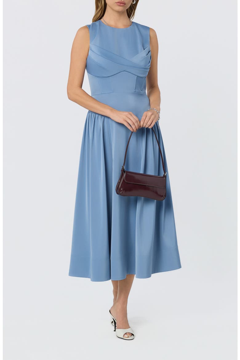 Seraphina Pleated Twist Corset Midi Dress, Alternate, color, DUSTY BLUE
