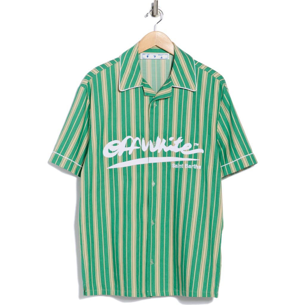 Off-white Stripe Holiday Cotton & Linen Blend Camp Shirt In Multi