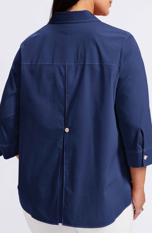 Foxcroft Sanda Cotton Blend Button-up Shirt In Blue