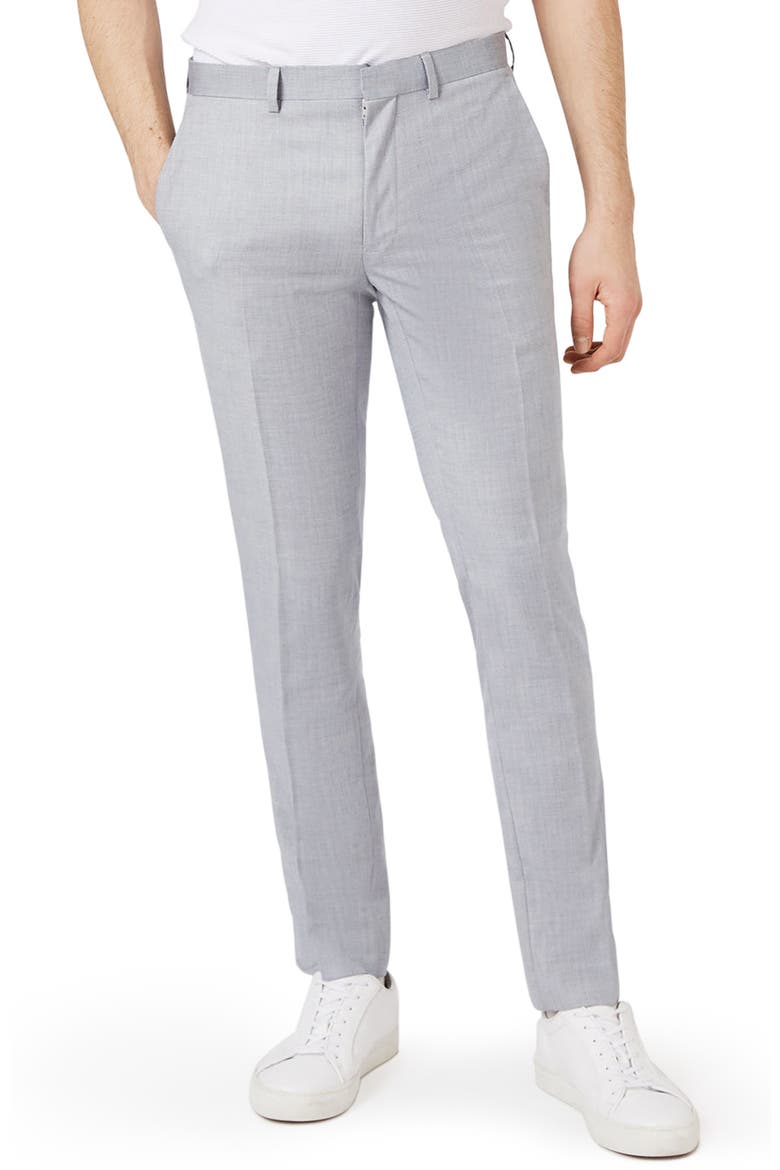 Skinny Fit Crosshatch Trousers, Main, color, GREY
