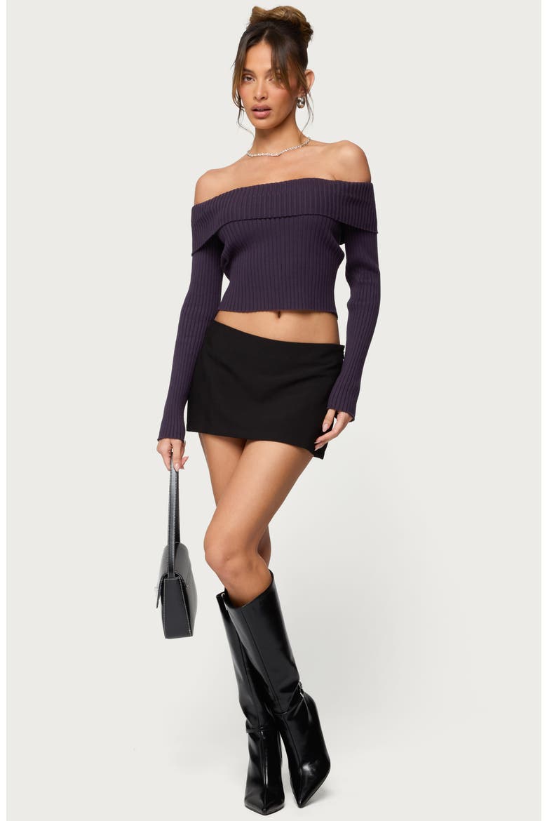 Lauren Foldover Off the Shoulder Rib Sweater, Alternate, color, PURPLE