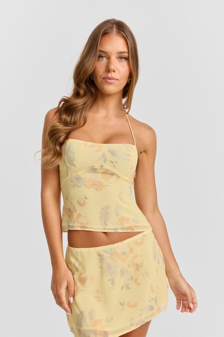 Juniper Top, Alternate, color, Floral pattern in yellow