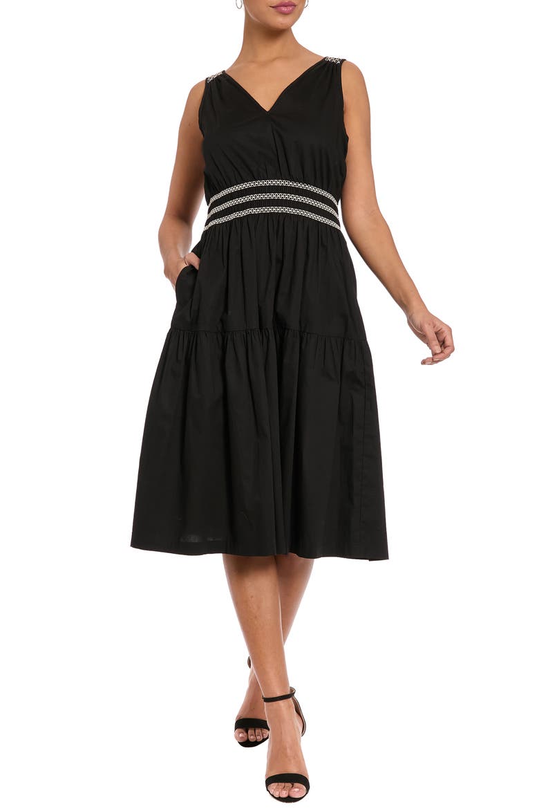 Shirred Stretch Cotton Sundress, Main, color, BLACK