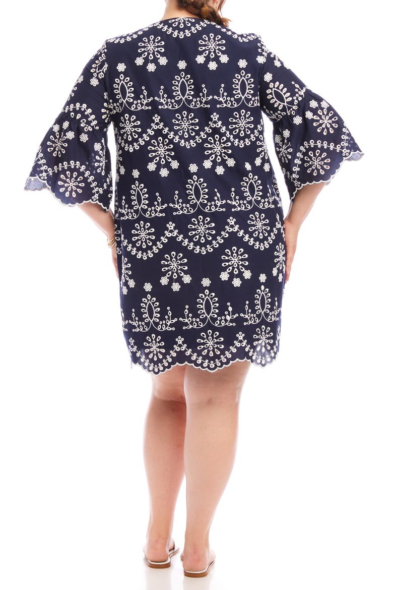 Embroidered Flare Sleeve Cotton Dress, Alternate, color, NAVY