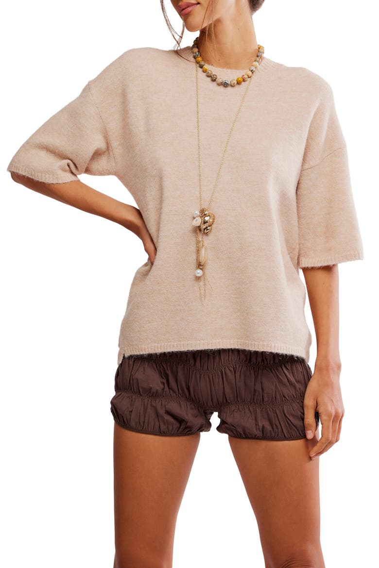 Margot Oversize Short Sleeve Sweater, Main, color, PEARL MELANGE