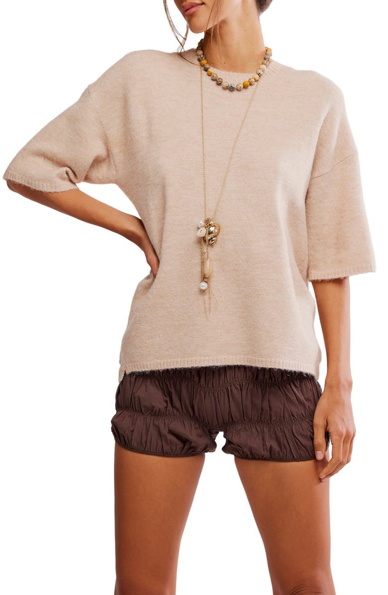 Free People Margot Oversize Short Sleeve Sweater, Main, color, Pearl Melange