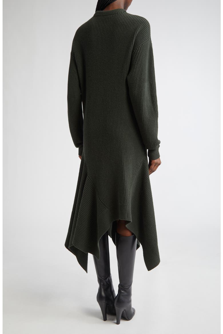 Handkerchief Hem Long Sleeve Cashmere Rib Sweater Dress, Alternate, color, BOTTLE
