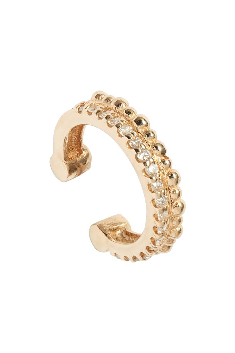 Single Dew Drop Double Pavé Diamond Ear Cuff, Alternate, color, YELLOW GOLD