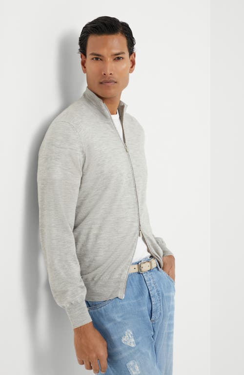 Brunello Cucinelli Men High-necked Cashmere Cardigan With Zip In Gray
