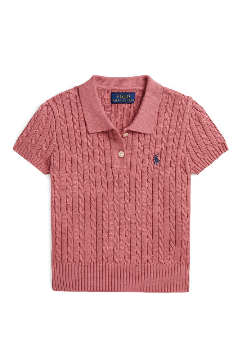 Kids' Mini Cable Cotton Polo Sweater, Main, color, PINK