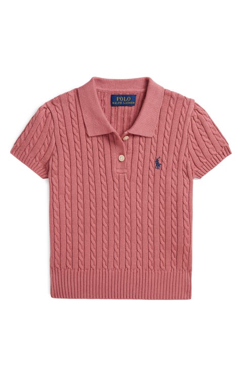 Kids' Mini Cable Cotton Polo Sweater