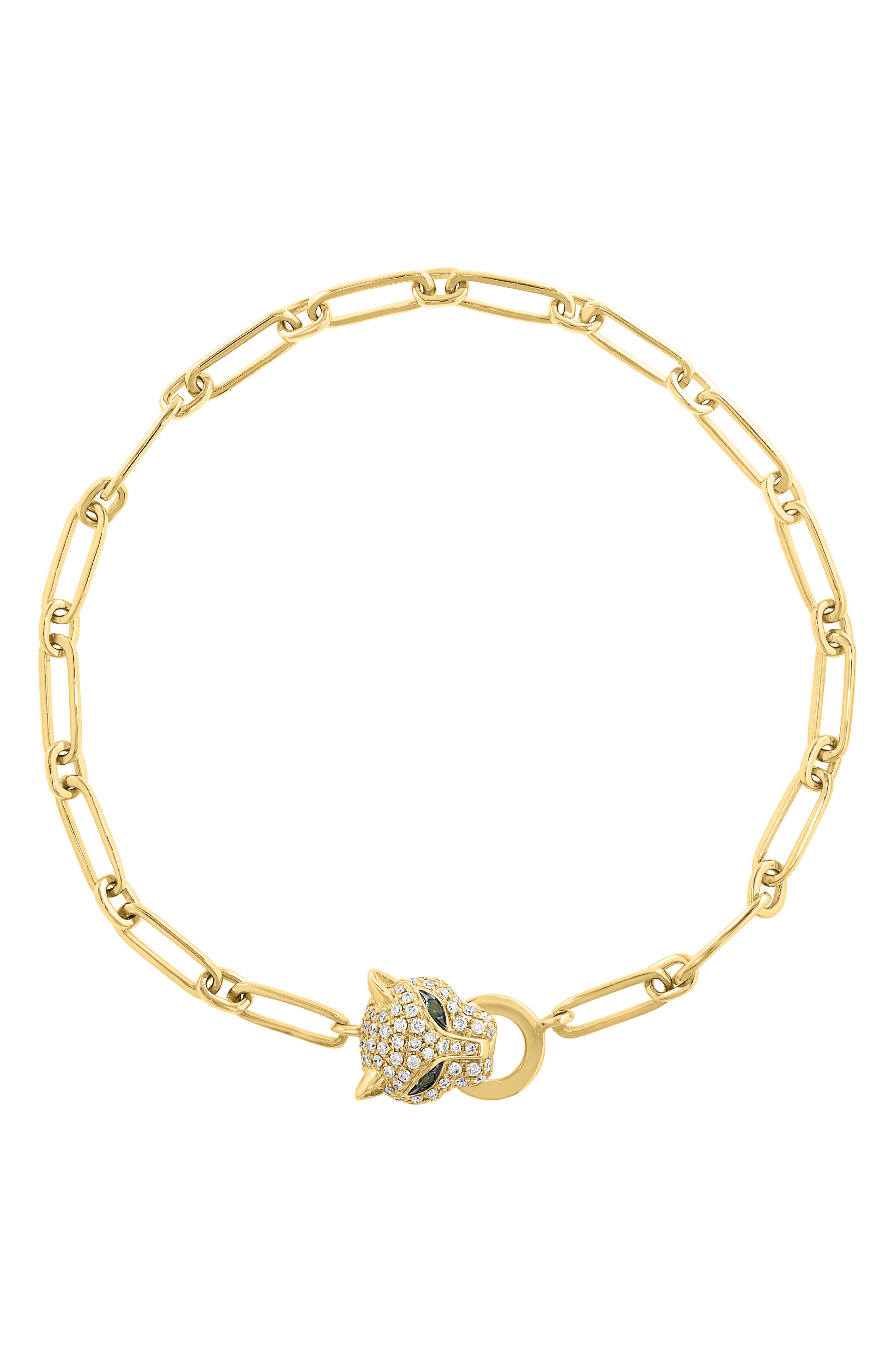 EFFY Pavé Diamond & Tsavorite Panther Head Bracelet