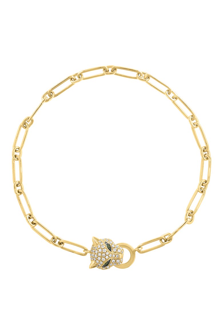 Pavé Diamond & Tsavorite Panther Head Bracelet, Main, color, GOLD