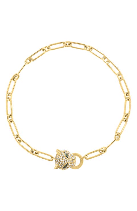 Pavé Diamond & Tsavorite Panther Head Bracelet