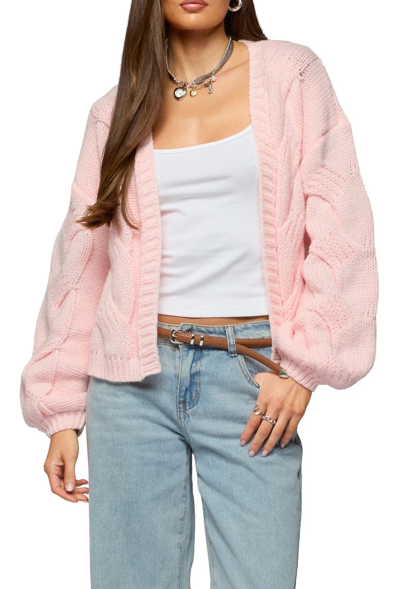 Braiden Chunky Cable Open Cardigan, Main, color, PINK