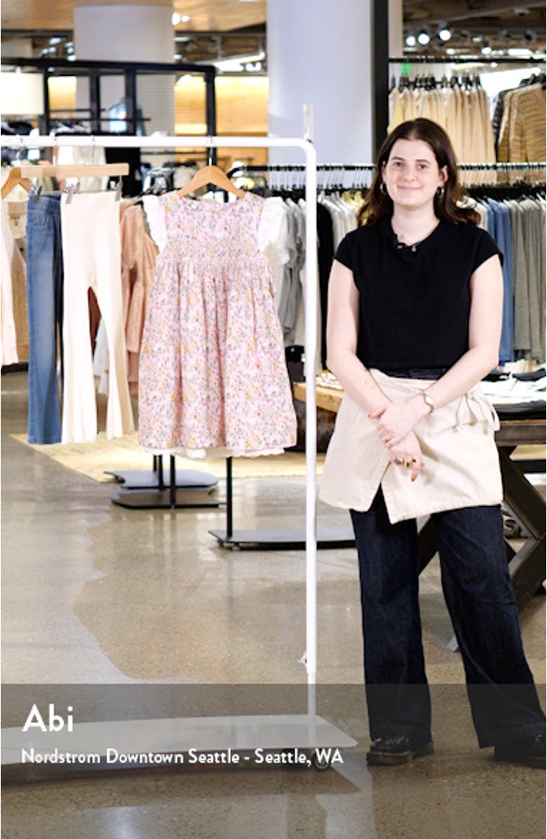 Kids' Bunny Print Smocked Cotton Dress, sales video thumbnail