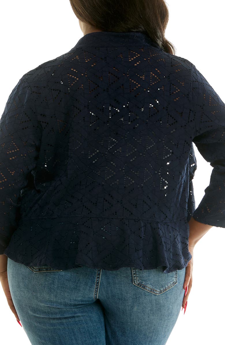 Nina Leonard Ruffle Lace Three-Quarter Sleeve Bolero, Alternate, color, Navy