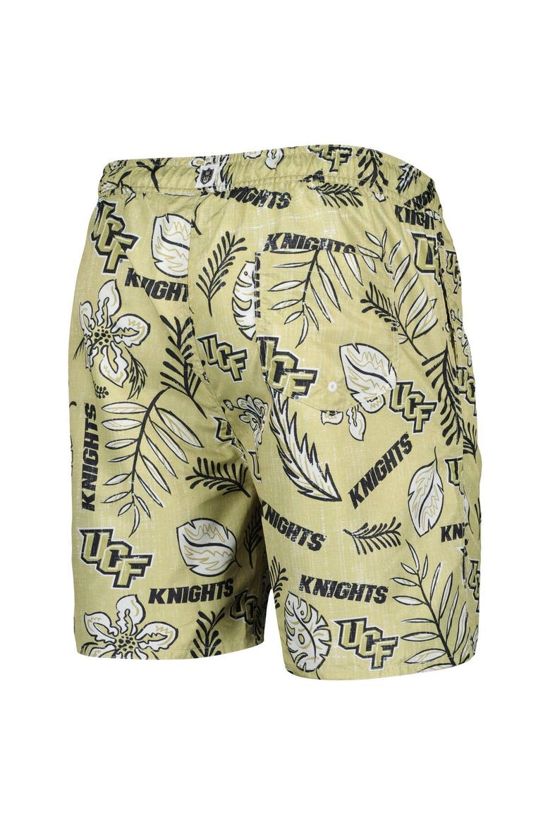 Men's Wes & Willy Khaki UCF Knights Vintage Floral Swim Trunks, Alternate, color, Vegas Gold