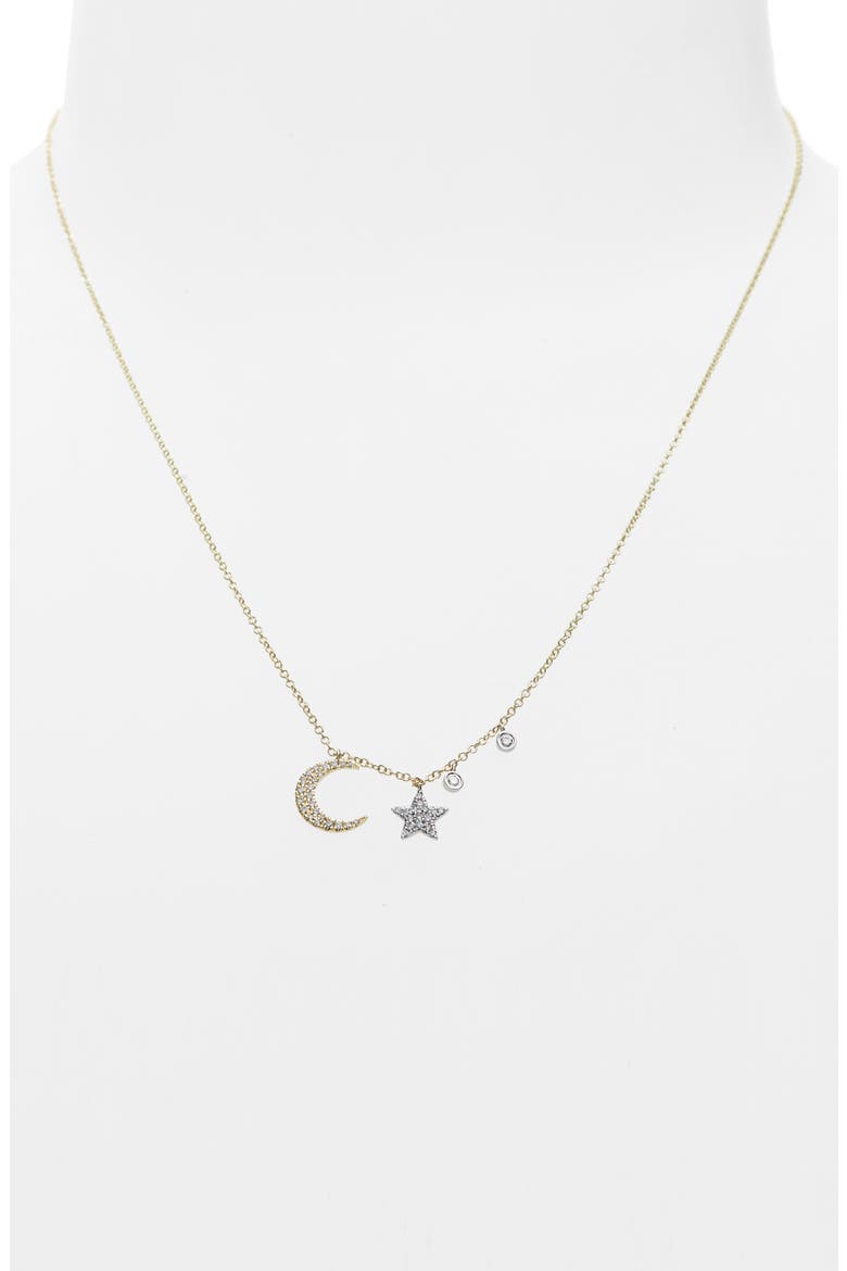 Moon & Star Diamond Pavé Charm Necklace, Alternate, color, D.19 14KYG