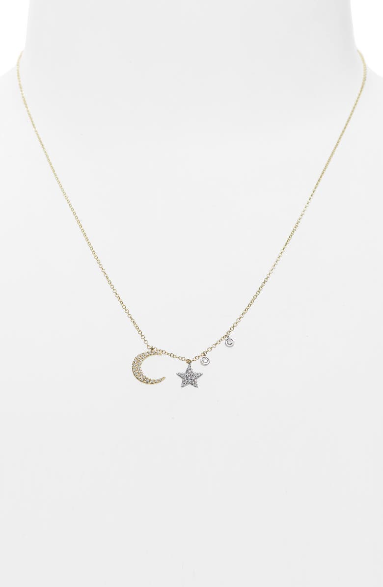 Meira T Moon & Star Diamond Pavé Charm Necklace, Alternate, color,
