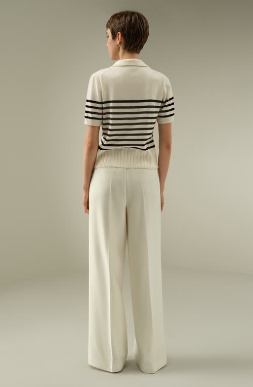 Lilysilk Luxury Striped Cashmere Polo Sweater In White