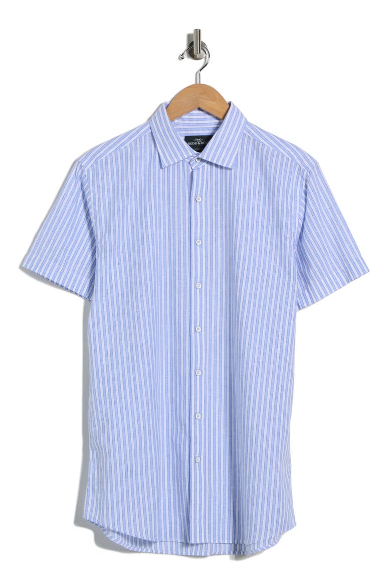 Middle Hill Short Sleeve Cotton & Linen Button-Up Shirt, Alternate, color, SEA SPRAY