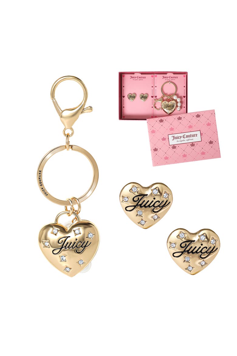 Heart Keychain & Earring Set with Crystal Accents, Main, color, Gold, silver