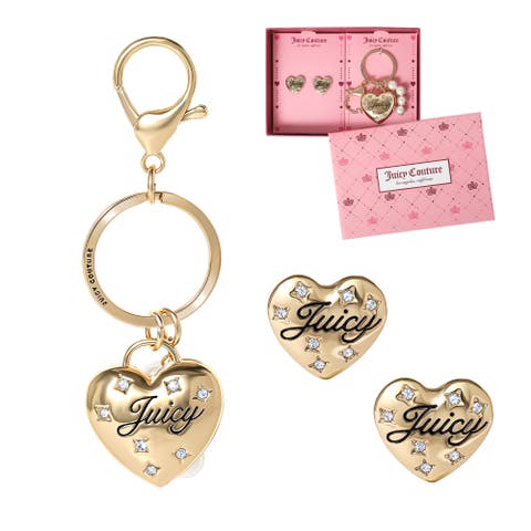 Heart Keychain & Earring Set with Crystal Accents