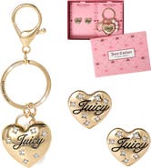 Juicy Couture Heart Keychain & Earring Set with Crystal Accents