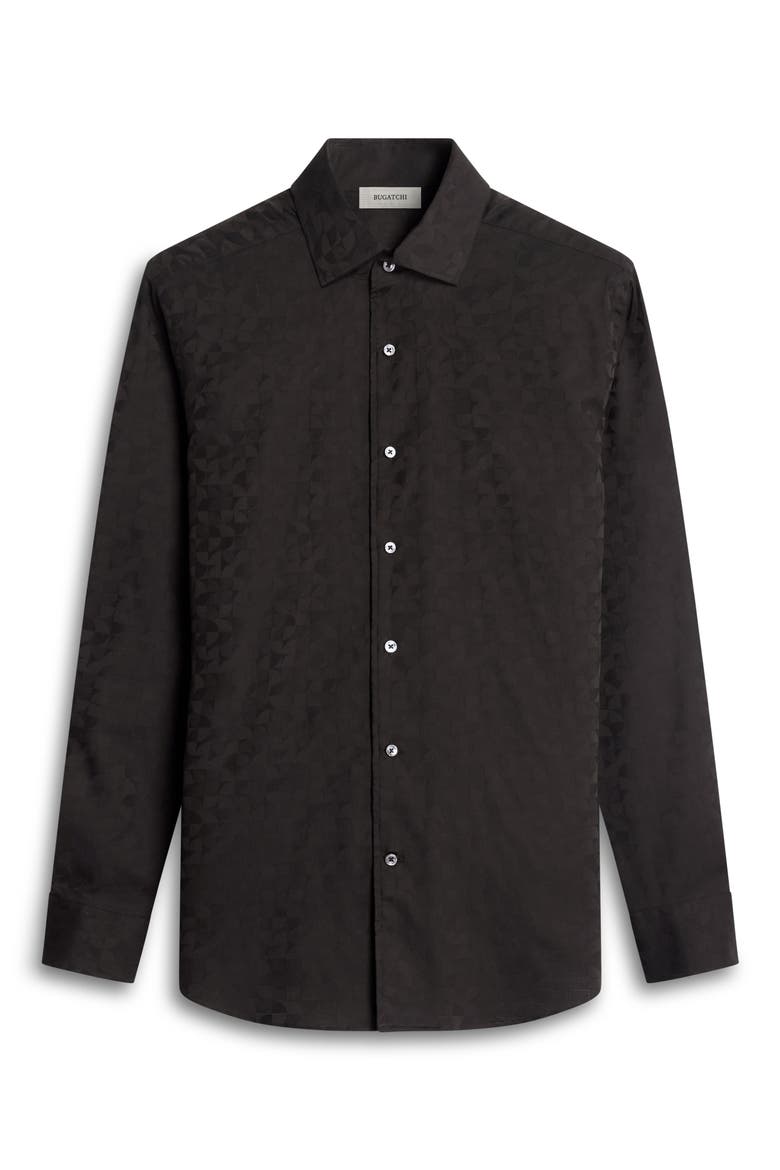 Alvin Shaped Fit Jacquard Button-Up Shirt, Alternate, color, BLACK