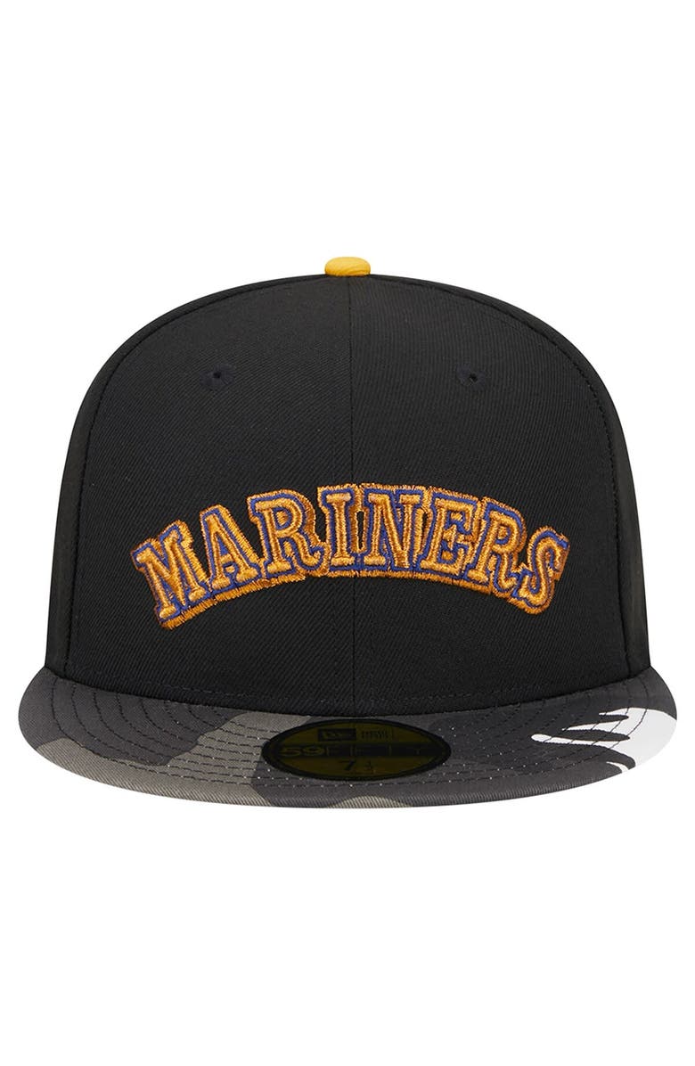 New Era Men's New Era Black Seattle Mariners Metallic Camo 59FIFTY Fitted Hat, Alternate, color, 
