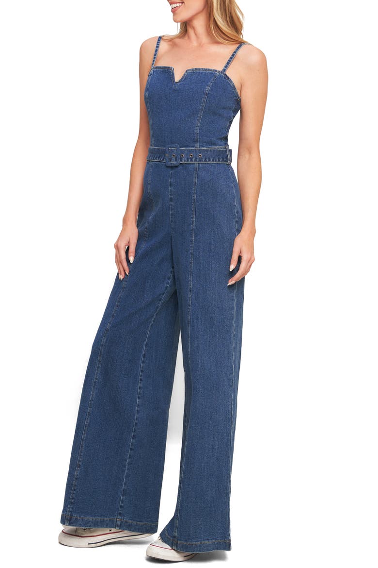 Wide Leg Denim Jumpsuit, Alternate, color, MEDIUM INDIGO