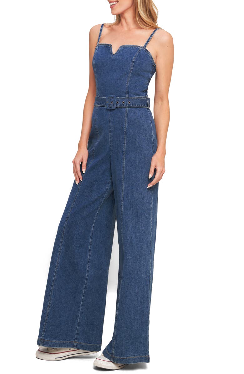 FLYING TOMATO Wide Leg Denim Jumpsuit, Alternate, color, 