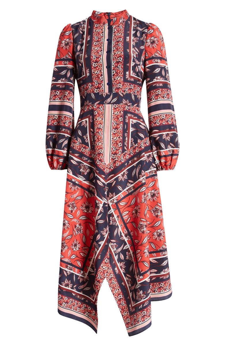 Vince Camuto Scarf Print Handkerchief Hem Long Sleeve Shirtdress, Alternate, color, 