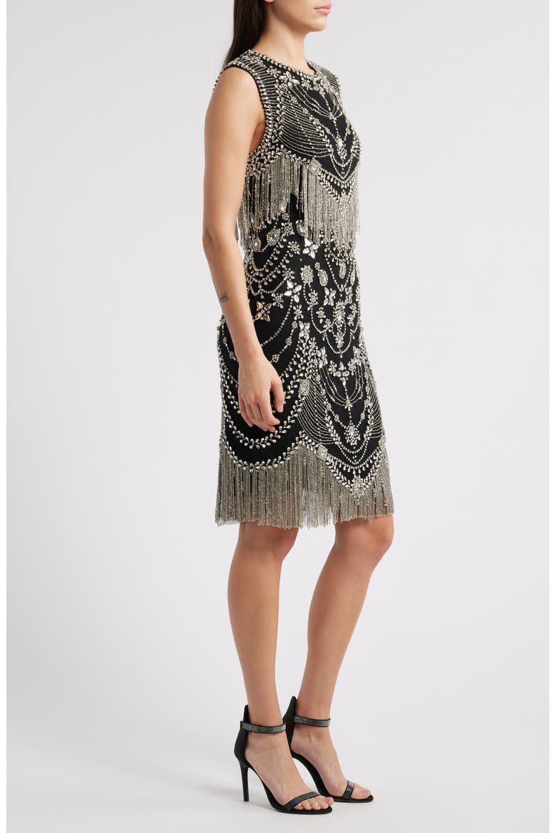 Beaded Fringe Cocktail Dress, Alternate, color, SILVER