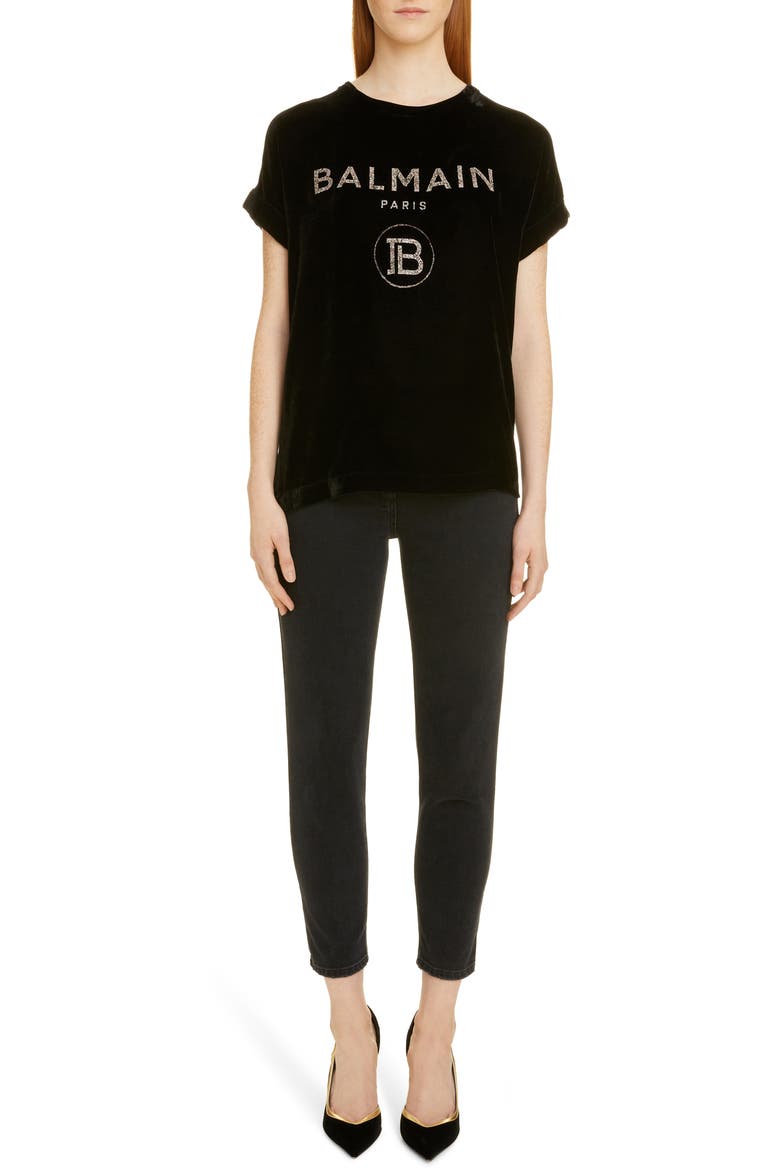 Glitter Logo Velvet Tee, Main, color, EAH NOIR-MULTICO