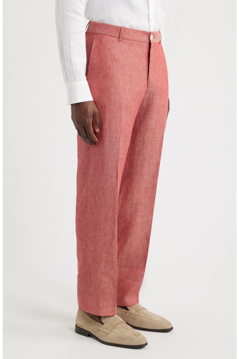 Flat Front Slub Linen Chambray Dress Pants, Alternate, color, RED