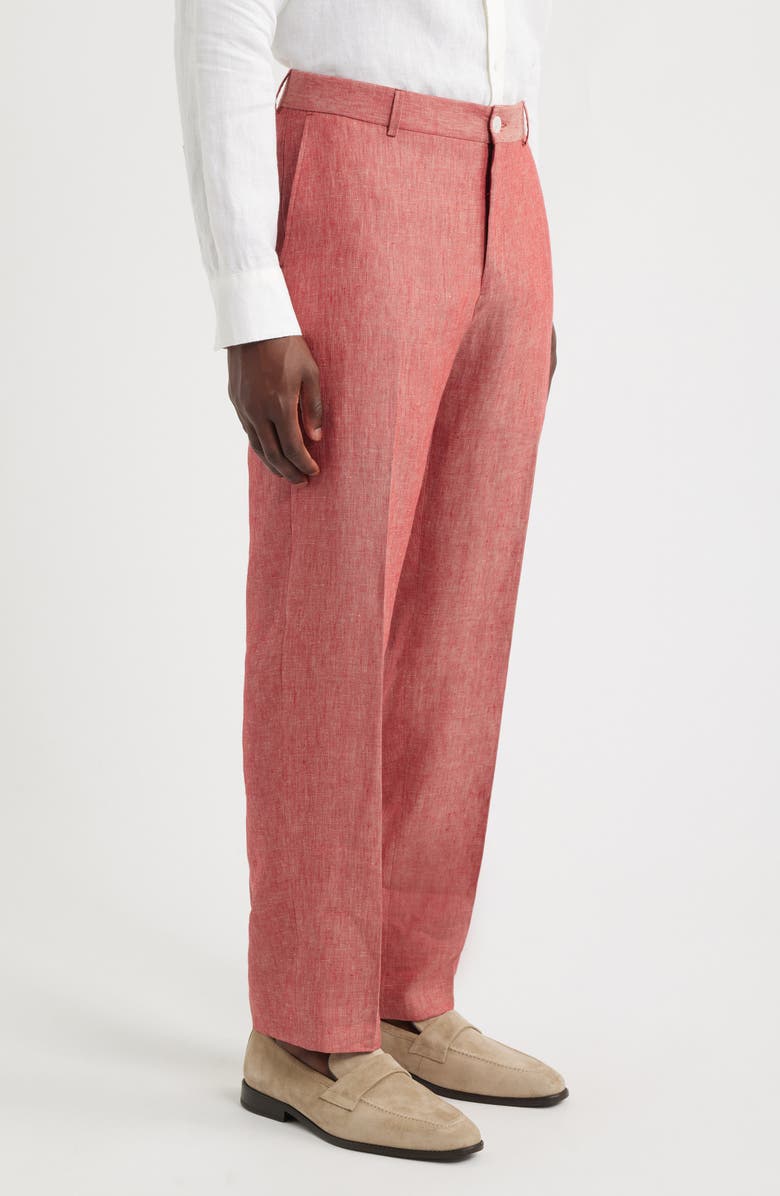 Berle Flat Front Slub Linen Chambray Dress Pants, Alternate, color, Red