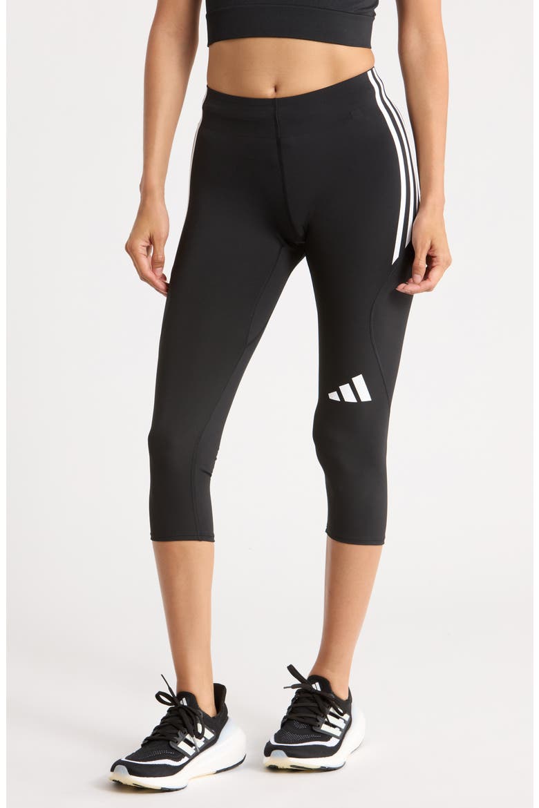3-Stripes 3/4 Leggings, Main, color, BLACK/