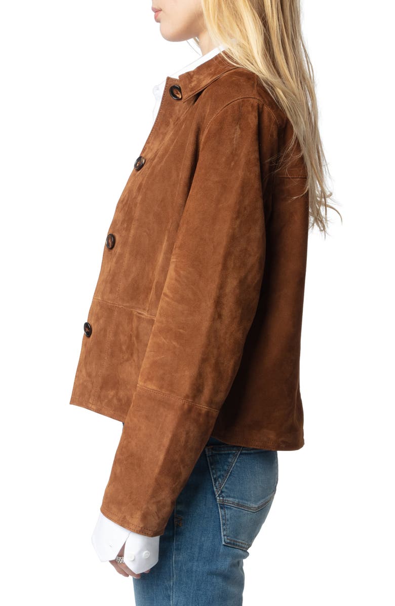 Zadig & Voltaire Lessa Suede Jacket, Alternate, color, Cognac