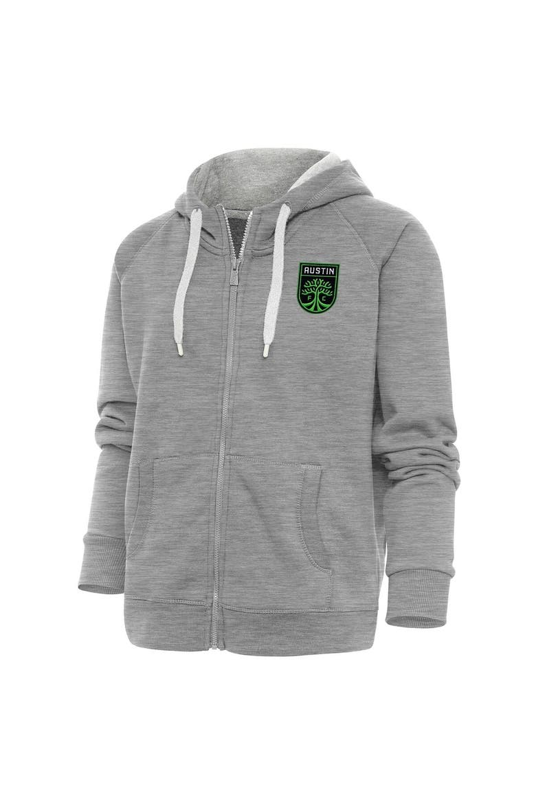 Women's Antigua Heather Gray Austin FC Logo Victory Full-Zip Hoodie, Main, color, Heather Gray