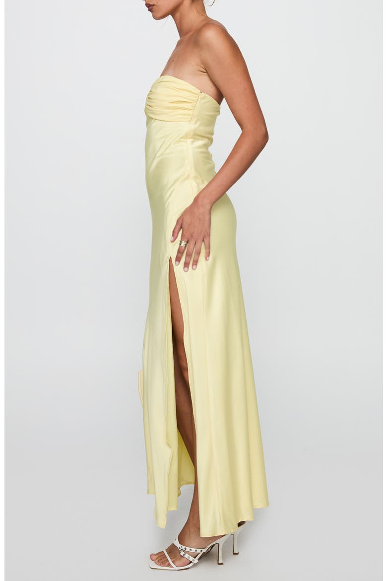Chevalier Strapless Stretch Satin Maxi Cocktail Dress, Alternate, color, LEMON
