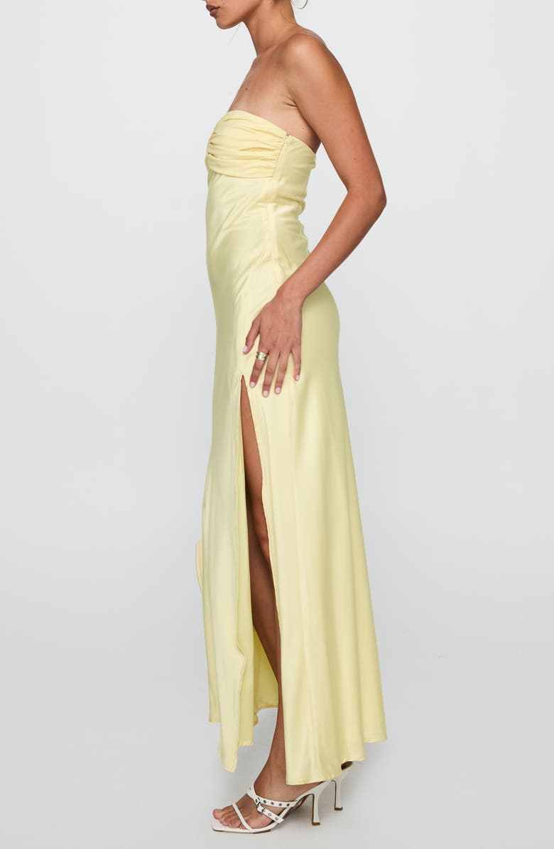 Princess Polly Chevalier Strapless Stretch Satin Maxi Cocktail Dress, Alternate, color, Lemon