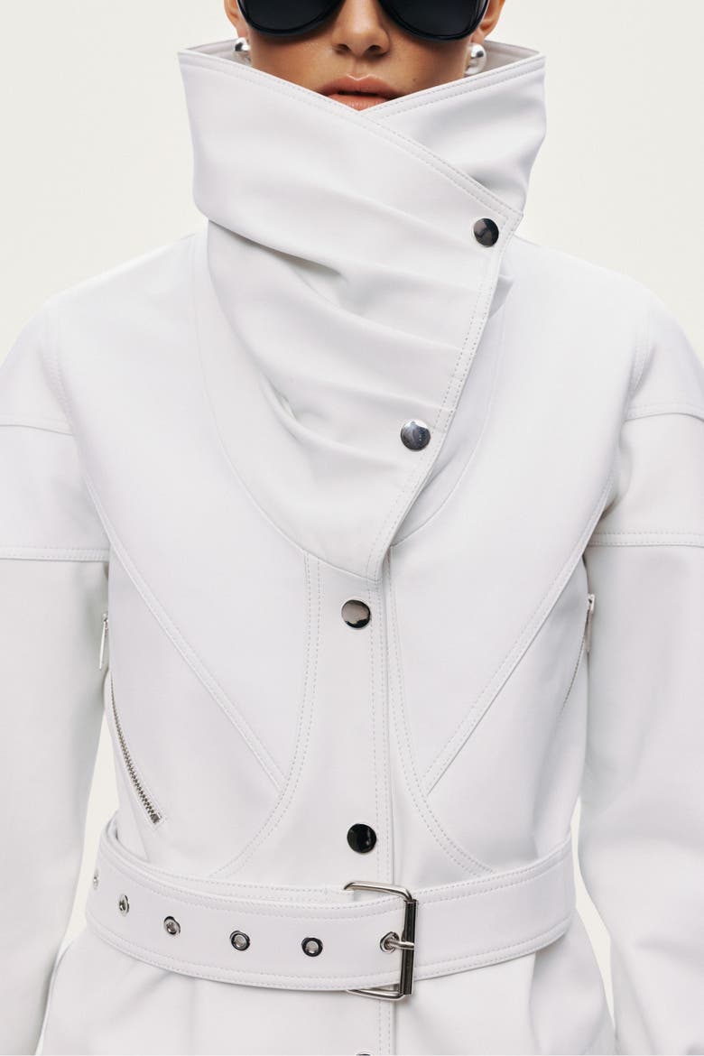 High-Neck Belted Jacket, Alternate, color, White