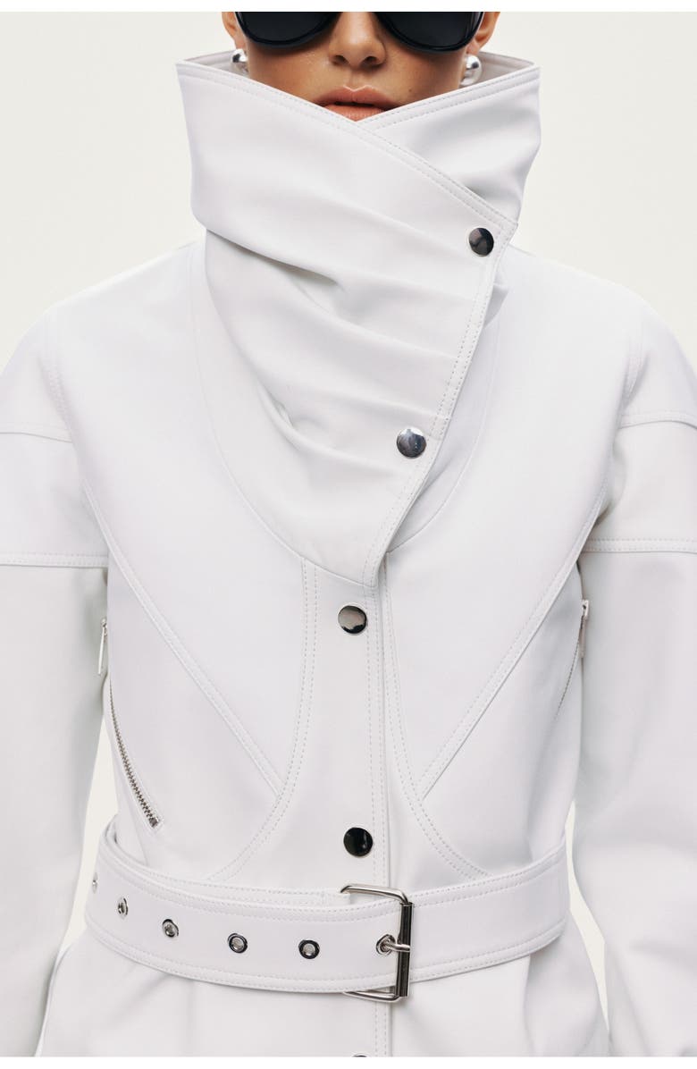 Nocturne High-Neck Belted Jacket, Alternate, color, White