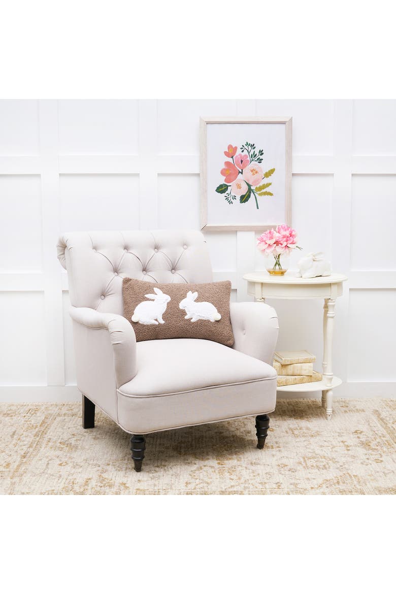 Easter Bunny Rabbit Duo Silhouettes Hooked Mini Brown Lumbar Accent Pillow 12" x 20", Alternate, color, Brown