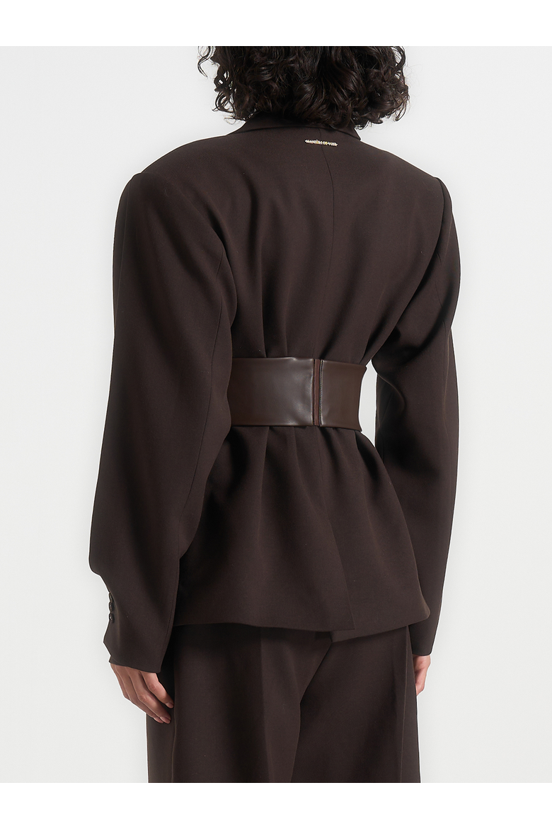 Marie Wool Twist Sleeve Blazer with Belt, Alternate, color, Brown