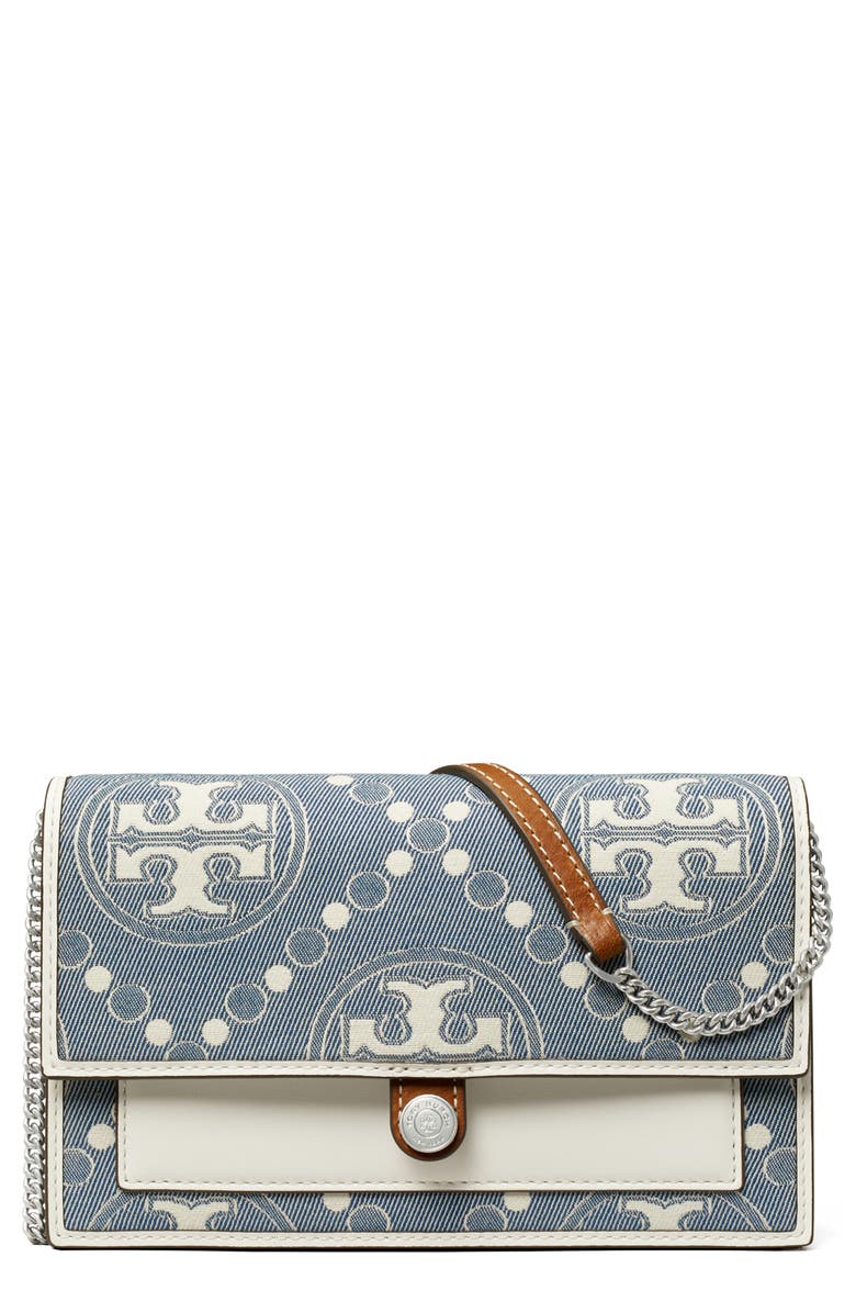 Tory Burch T Monogram Denim Wallet Crossbody, Main, color, 