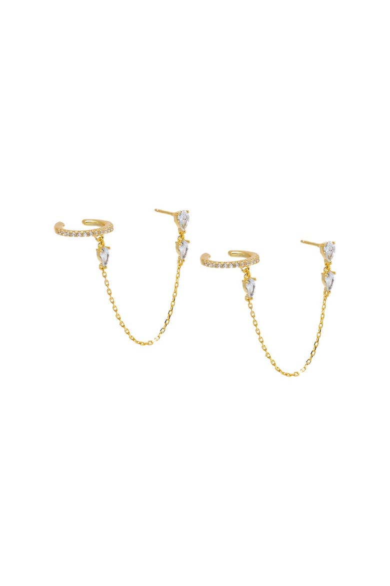 Multi CZ Chain Stud X Ear Cuff Earring, Main, color, Gold